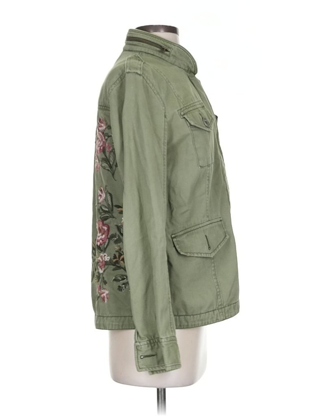 Abercrombie Green Floral Embroidered Utility Jacket | Military Boho Indie Sleaze - Picture 6 of 14